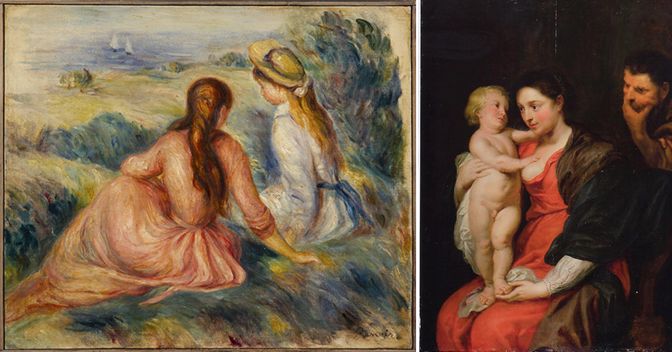 “Le fanciulle sul prato” di Pierre- Auguste Renoir (1841-1919) olio su tela e la “Sacra Famiglia” di Pieter Paul Rubens (1577-1640), olio su tavola