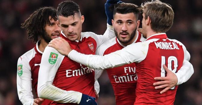 Giocatori della squadra dell’Arsenal (Afp)