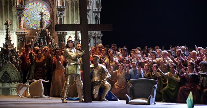 Anna Netrebko durante la “Giovanna d’Arco”, di Giuseppe Verdi (Afp)
