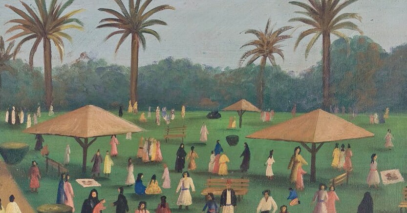 Scena nel parco. Dipinto di Marguerite Nakhla, 1940 circa, Barjeel Art Foundation, Sharjah  