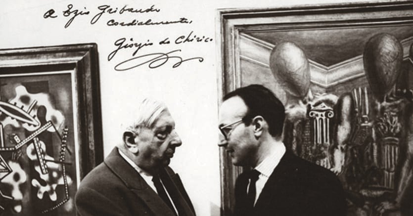 Libri & arte. Gribaudo, a destra, con De Chirico che lo definiva «leucofilo». Sotto, un'opera con dedica di Mirò a Ezio Gribaudo 