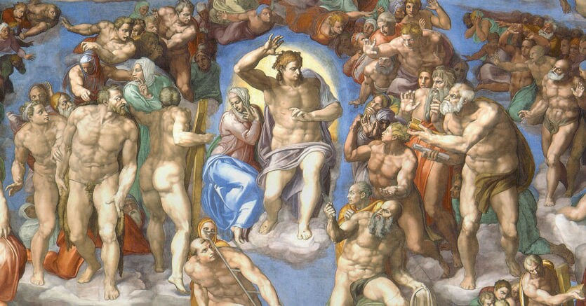 Particolare del Cristo nel «Giudizio universale», l’affresco realizzato da Michelangelo  tra il 1536 e il 1541 nella Cappella Sistina, durante il pontificato di Paolo III 