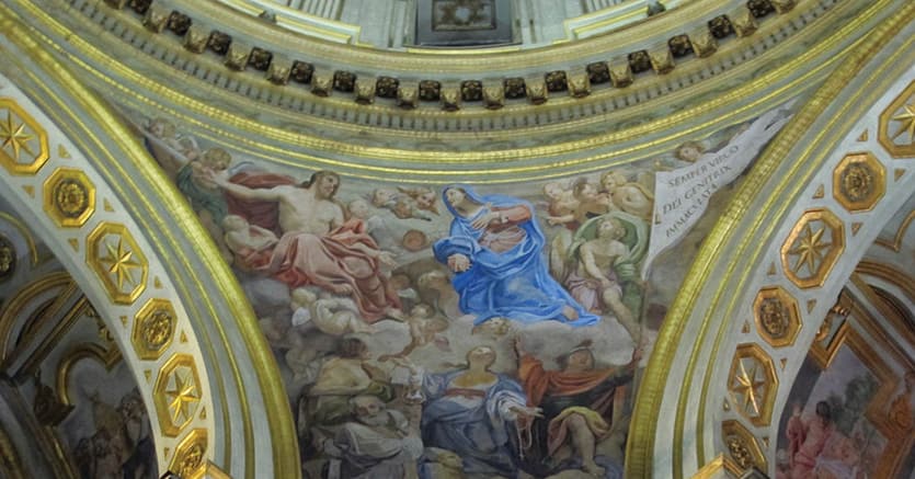 La cappella del tesoro. Particolare della  volta raffigurante «La Vergine che intercede per Napoli», Domenichino, 1631-1633