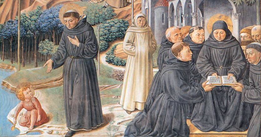 Benozzo Gozzoli. «Sant’Agostino spiega la Regola ai confratelli», (particolare), 1465, San Gimignano,  chiesa di Sant’Agostino