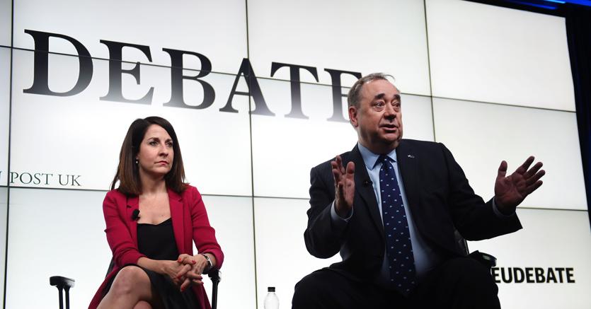Il leader indipendentista scozzese Alex Salmond durante un dibattito tv 