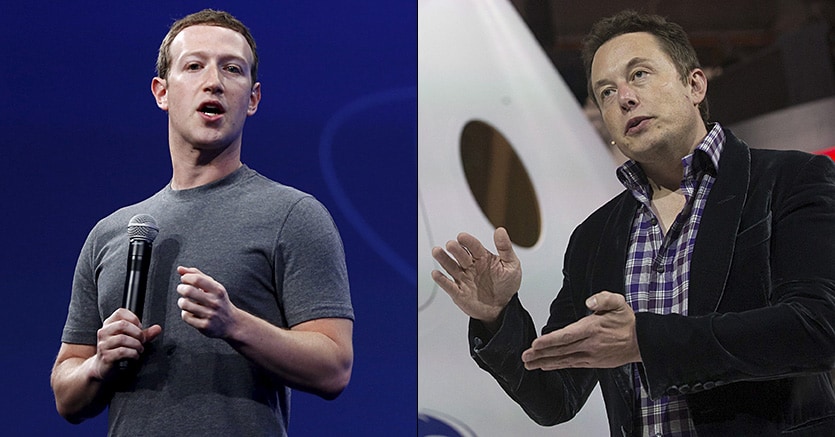 Il Ceo di Facebook, Mark Zuckerberg (a sinistra) e quello di Tesla, Elon Musk