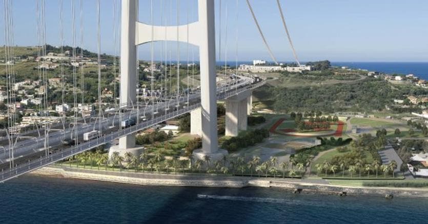 Una elaborazione grafica del progetto del ponte sullo Stretto di Messina