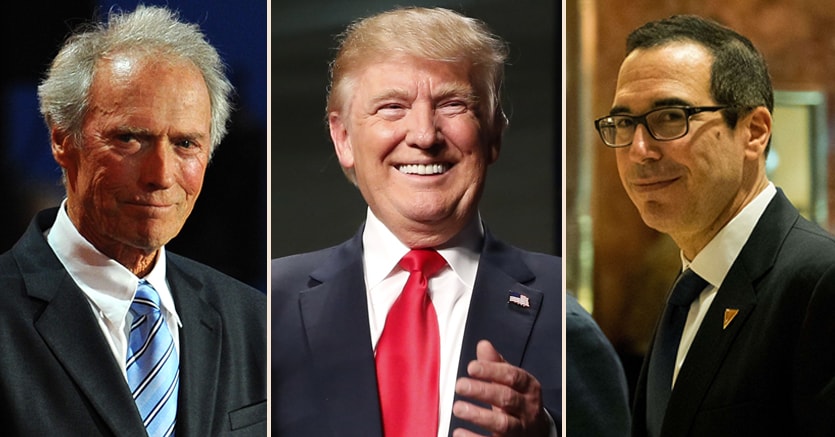 Donald Trump in mezzo a Clint Eastwood e Steve Mnuchin 