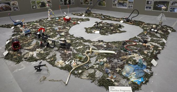 Bonita Ely, Plastikus Progressus: Memento Mori, 2017, various materials, installation view, Athens School of Fine Arts (ASFA), documenta 14,  photo by Stathis Mamalakis 