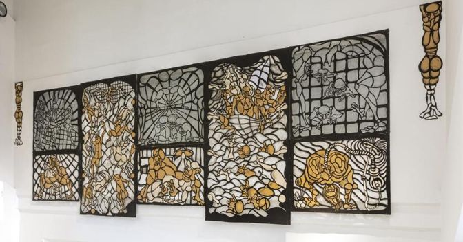 Benni Bosetto. Allegro ma non troppo, 2018; PVC, tessuto, acrilico / PVC, fabric, acrylic; courtesy l'artista e / of the artist and ADA, Roma / Rome; veduta dell'allestimento presso / installation view at MAMbo – Museo d'Arte Moderna di Bologna; photo E&B Photo 