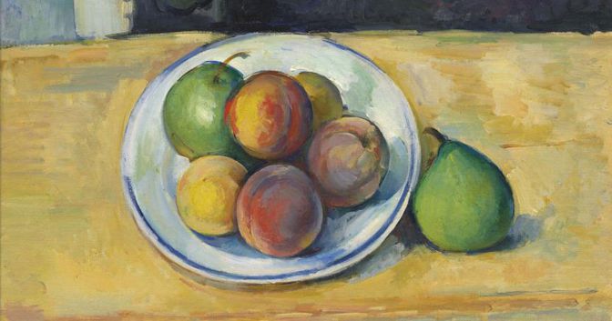 Paul Cézanne (1839-1906), Nature morte de pêches et poires, oil on canvas, 15 x 18 1/8 in. (38 x 46.3 cm.), Painted in 1885-1887 