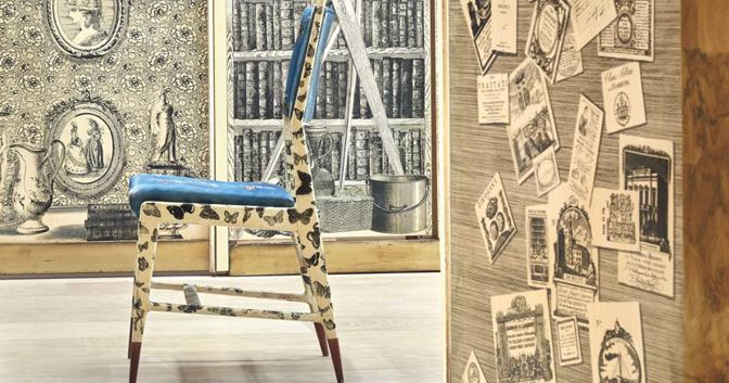 Cambi “Casa di Fantasia”, Londra, due boiserie, un pannello in vetro dipinti, una porta in vetro dipinto con dettagli in ottone, un varco da parete e quattro lampade da parete in ottone, lavoro di Gio Ponti, Piero Fornasetti, Edina Altara e Guido Gambone nel 1951 realizzo 261mila euro contro una stima di 92-138mila euro 
