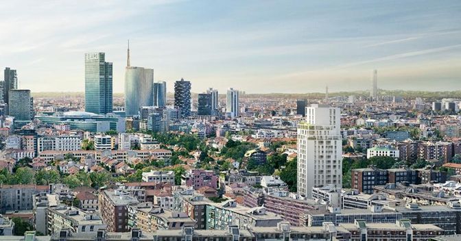 Sulla destra la nuova torre che sorgerà a Milano: inizio dei lavori previsto per il 2019 