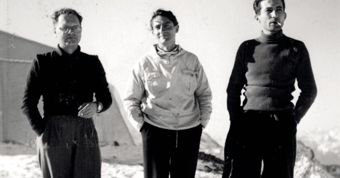 . Gilberto Bernardini e Ettore Pancini al laboratorio della Testa Grigia, in Valle d'Aosta nel 1947 