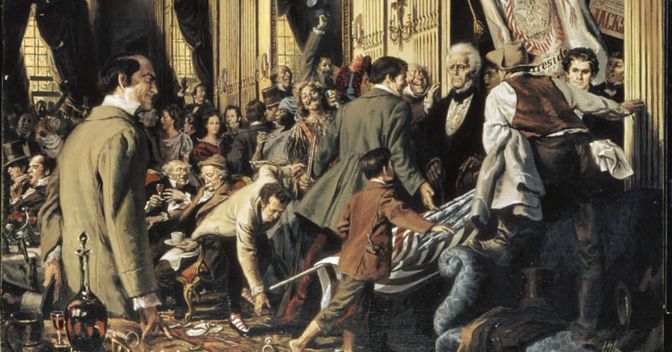  Il presidente Andrew Jacskon  era solito aprire la Casa Bianca a tutti i visitatori.  L’illustrazione di Louis S. Glanzman fa parte dell’archivio della  White House HIstorical Association 