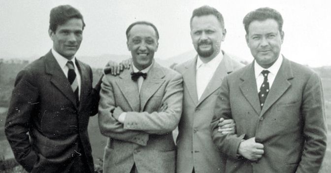 Da sinistra: Pier Paolo Pasolini, Francesco Leonetti, Roberto Roversi e Paolo Volponi 
