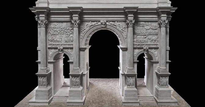 Arco di Settimio Severo al Foro Romano (plastico). Esposto alla Mostra Augustea della Romanità (1937-1938). Gesso alabastrino patinato; cm 114×144×84; scala 1:20. Roma, Museo della Civiltà Romana, inv. MCR 468 (fotografia di Zeno Colantoni) 