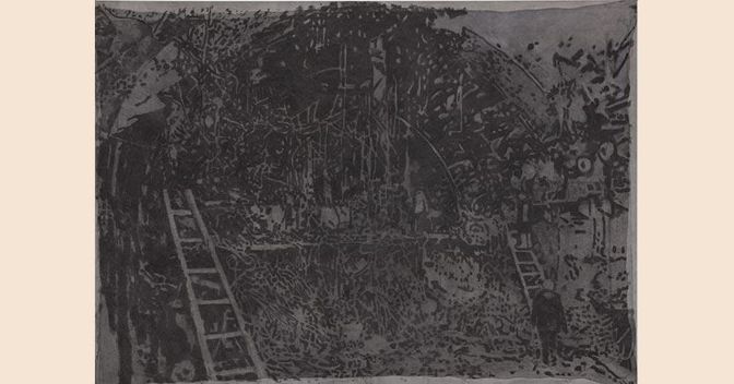 KURSK, 2016 graphite on canvas, exposed to natural elements 53 x 75 inches (135 x 190 cm) 