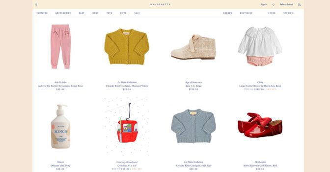 L’homepage di Maisonette, lanciata a marzo a New York 
