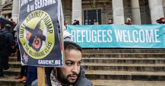 Manifestazione a Brussels contro Trump 