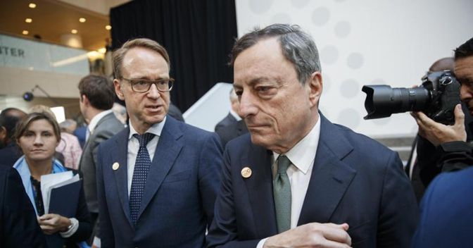 Mario Draghi e il presidente della Bundesbank Jens Weidmann, suo possibile successore 