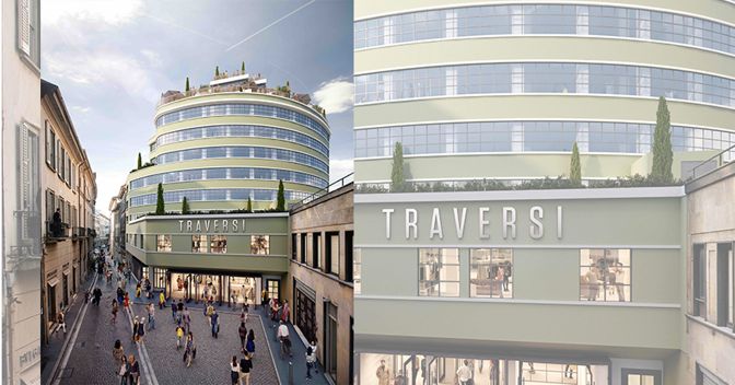Un rendering della trasformazione dell’ex Garage Traversi in zona San Babila a Milano 