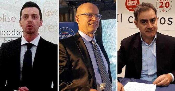 Icandidati presidenti alla Regione Molise: Andrea Greco (M5S), Donato Toma (centrodestra) e Carlo Veneziani (PD) - Ansa 