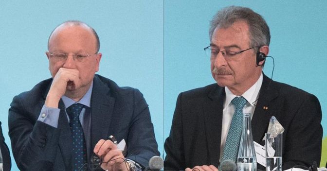 Vincenzo Boccia insieme a Dieter Kempf  (Ansa) 