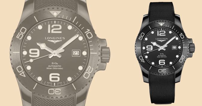 Cassa e lunetta sono in ceramica nera in questa ultima versione del subacqueo HydroConquest (in vendita da luglio a 3.180 euro).  