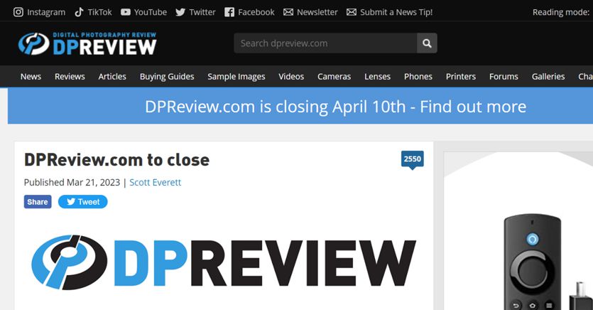 Goodbye DpReview, the most visited photographic material review site "killed" by Amazon