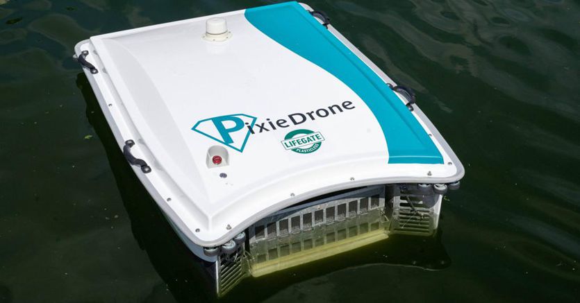 Cleaner dock with the trash-eating drone.  This is how Pixie Drone works