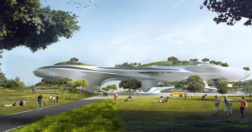 Un rendering del Lucas Museum of Narrative Art