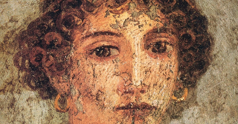 Enigmatica. «Donna con tavolette cerate e stilo» (detta «Saffo»), affresco su gesso rinvenuto a Pompei. L’opera si trova nel Museo Archeologico Nazionale di Napoli