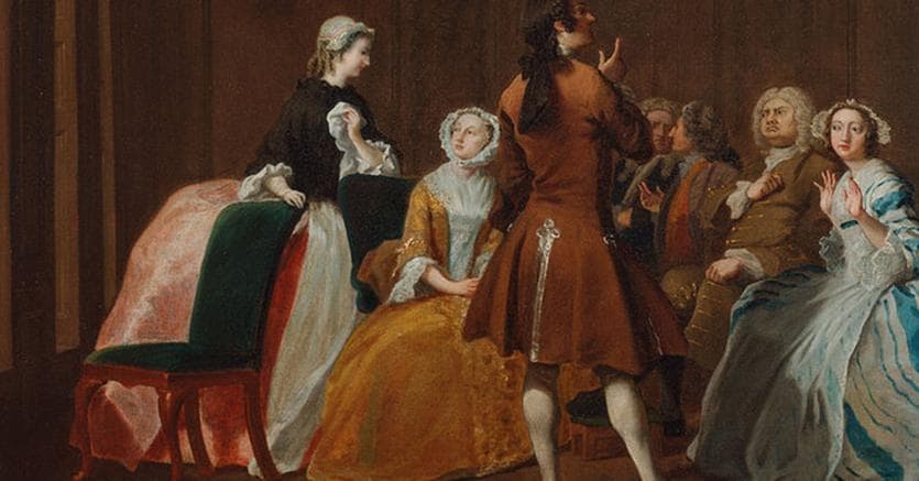 Joseph Highmore, «La famiglia Harlowe», 1745-1747, Yale Center for British Art. Il soggetto del dipinto è tratto dal romanzo «Clarissa» di Samuel Richardson