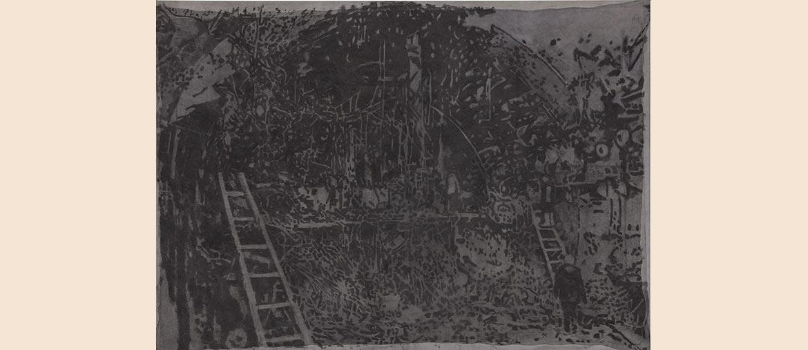 KURSK, 2016 graphite on canvas, exposed to natural elements 53 x 75 inches (135 x 190 cm)