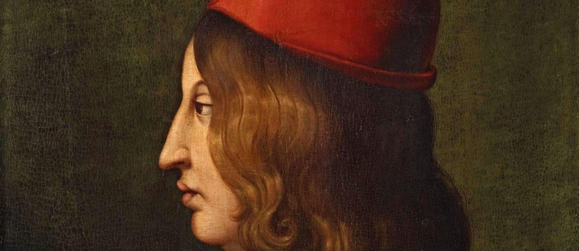Umanista. Ritratto di Giovanni Pico della Mirandola eseguito da Cristofano Dell’Altissimo  (1483-1494 ca.)  e conservato   alla Galleria  degli Uffizi