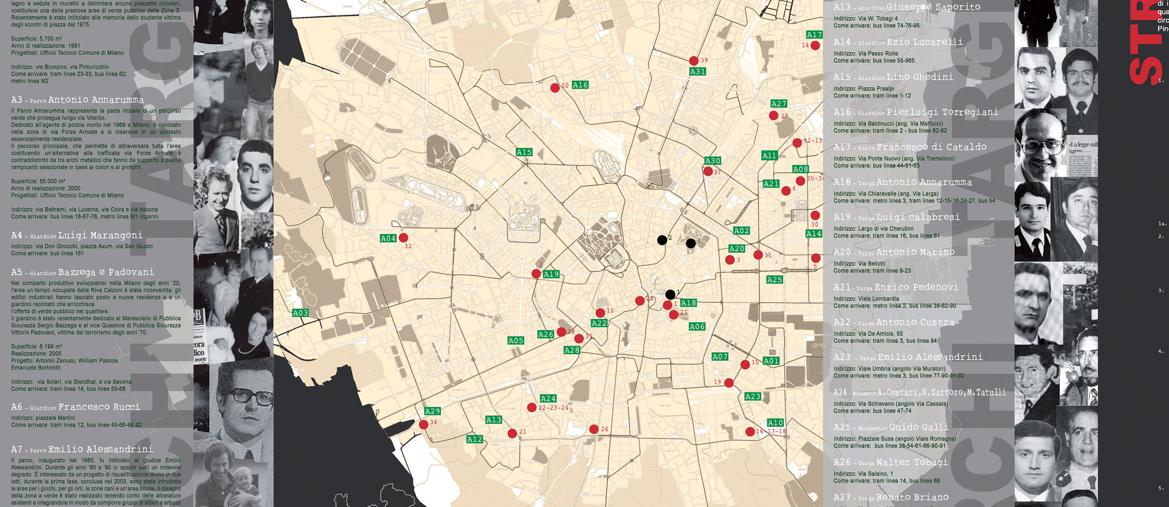 La mappa di Milano con i luoghi dove sono stati compiuti gli omicidi pianificati da elementi dell'eversione di sinistra e di destra durante gli Anni di Piombo