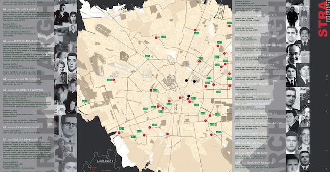 La mappa di Milano con i luoghi dove sono stati compiuti gli omicidi pianificati da elementi dell'eversione di sinistra e di destra durante gli Anni di Piombo