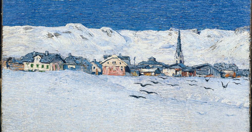 Giovanni Segantini,Savognino sotto la neve, non datato (1890), olio su tela, 35x50 cm, Firmato e dedicato “All'intelligente in arte Luigi Dell'Acqua”, Collezione privata 