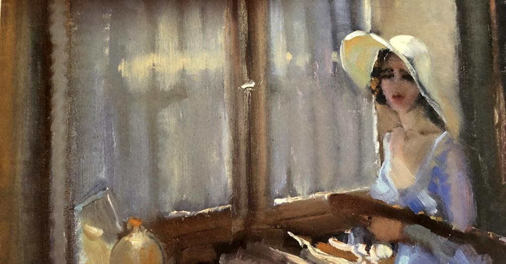 Carla Maria Maggi nello studio 1938, olio su tela 35 x 55 cm (particolare) 
