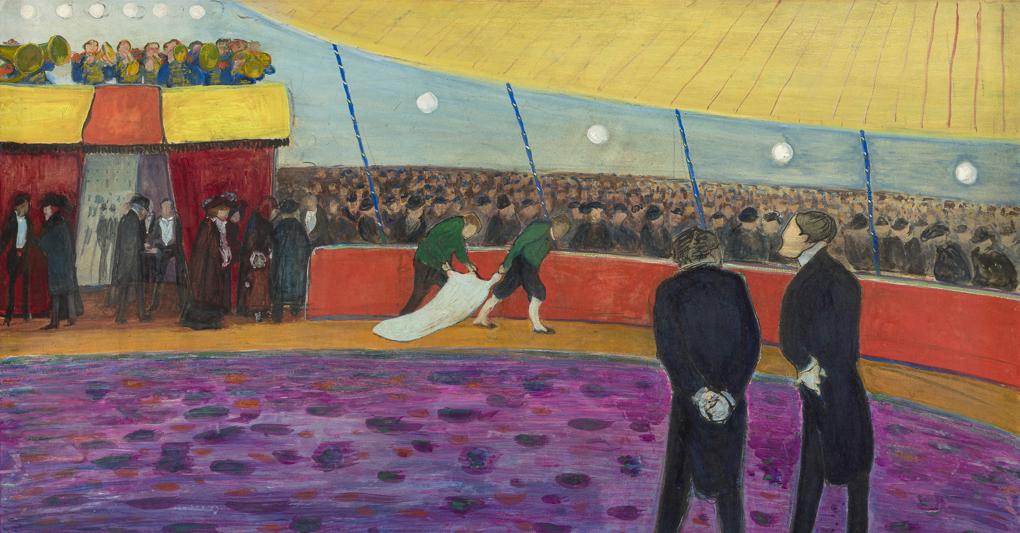Marianne Werefkin, Circus – Before the Show, 1908/10. Tempera on cardboard, 53 x 88.5 cm. Leopold-Hoesch-Museum, Düren (Photo:  Peter Hinschlaeger) 