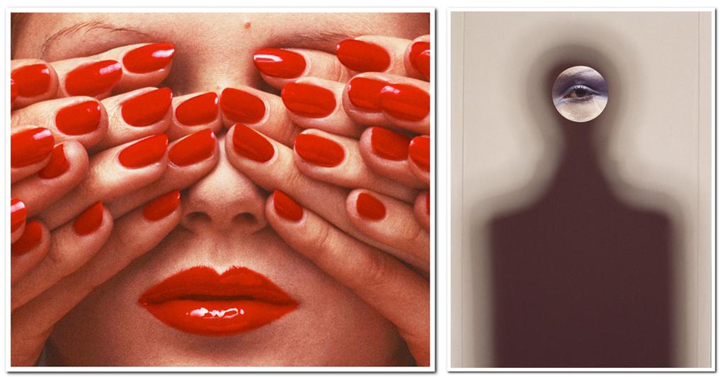 A sinistra: Vogue Paris, May 1970 C 2023, The Guy Bourdin Estate, mentre a destra: Invite for MAF!A AD Agency, 1972 C 2023, The Guy Bourdin Estate (Armani Silos) 