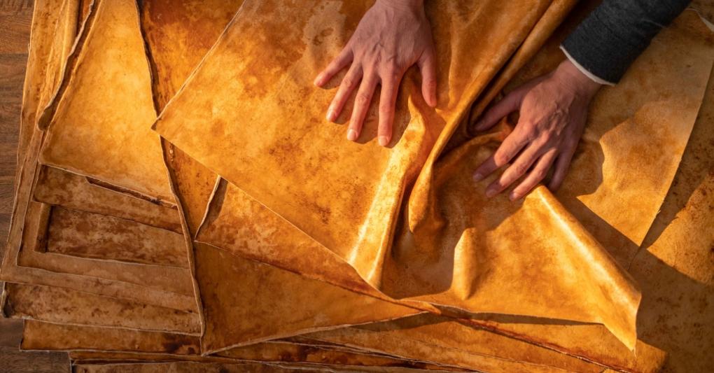 MycoWorks, la start-up californiana ideatrice di un pellame derivato da funghi, ha messo a punto Sylvania, una similpelle derivata dal materiale brevettato Reishi con cui verrà realizzata una versione più sostenibile della Victoria bag di Hermès. (credit MycoWorks) 