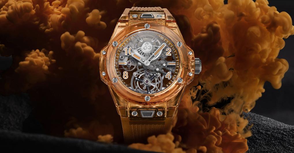 Il Big Bang Tourbillon Automatic Orange Sapphire è in edizione limita a 50 esemplari. Ha cassa di 45 mm di diametro e lunetta in vetro zaffiro di colore arancione. Il movimento automatico con tourbillon è realizzato in-house. Prezzo: 167 mila euro. 