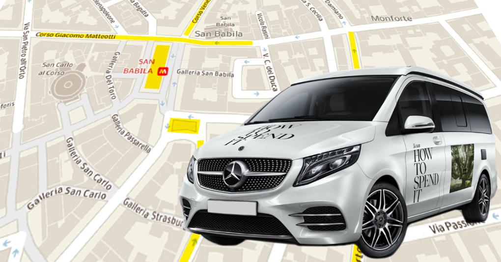 Il van di How to spend it tra le vie di Milano. 