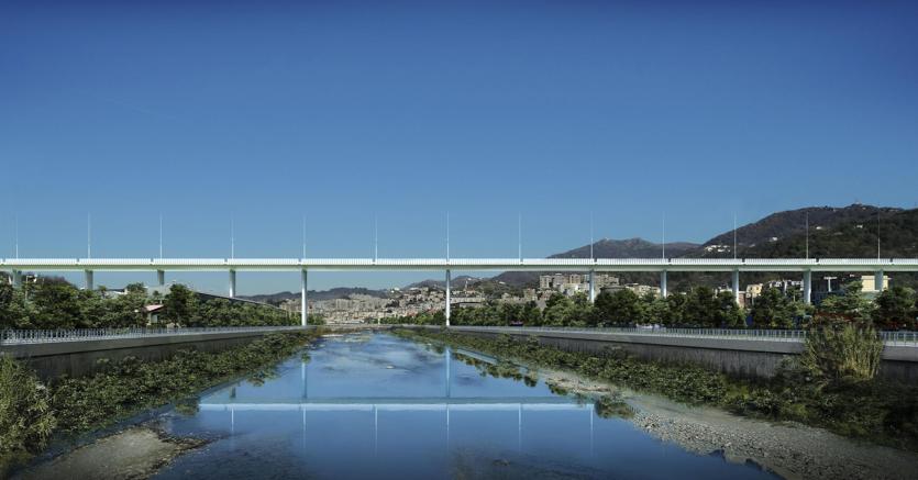 Il disegno di Renzo Piano per il nuovo viadotto di Genova (Ansa)