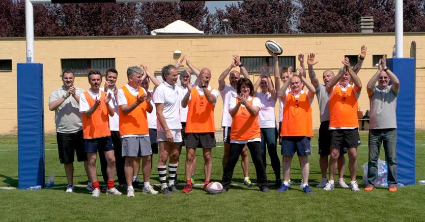 Un momento di team building aziendale organizzato dalle Zebre alla Cittadella del rugby di Parma