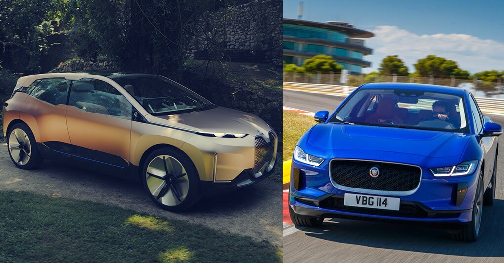 A sinistra la Bmw i-Next vision, a destra la Jaguar i-Pace, suv elettrico premiato come auto dell’anno. 