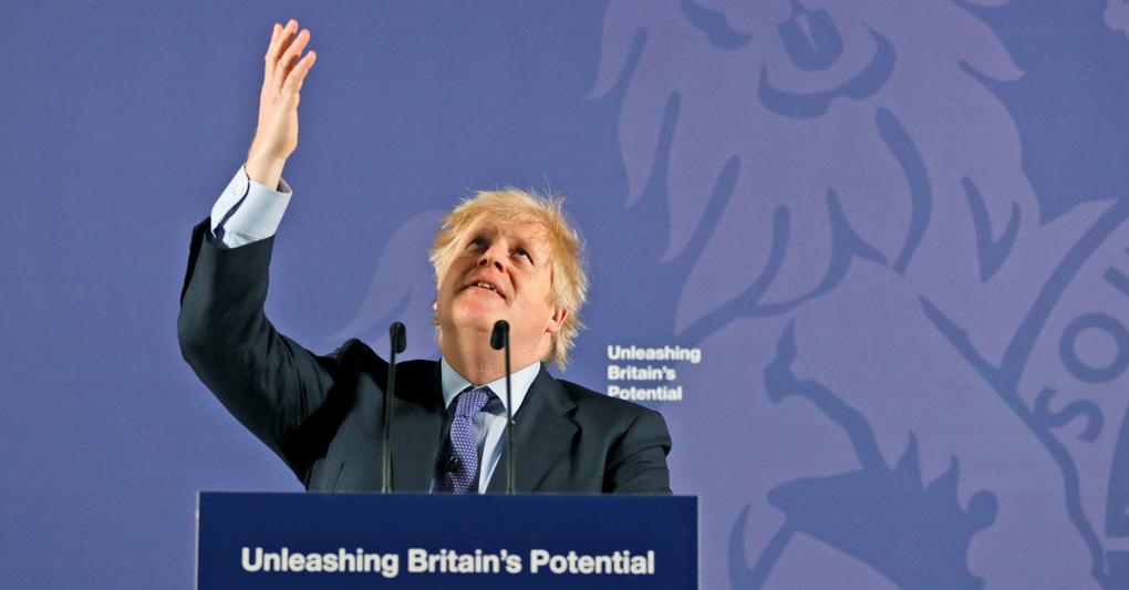 Il premier britannico Boris Johnson, durante il discorso tenuto all’Old Naval College di Greenwich 