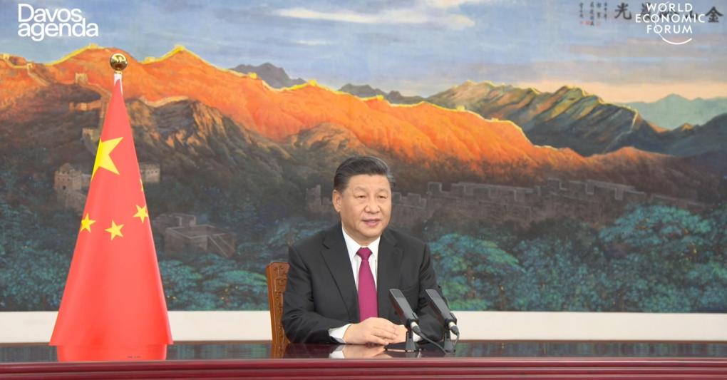 Il Forum virtuale. Xi Jinping durante il suo intervento in video dove ha rilanciato sul multilateralismo (Epa) 